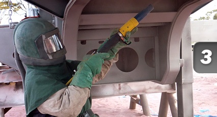 Continuing on into the protection phase, all steel is fully abrasive blasted.